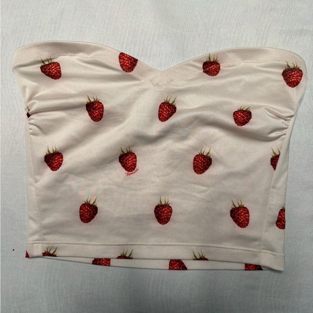 Like New Fiorucci Strawberry Print Strapless Cropped Top